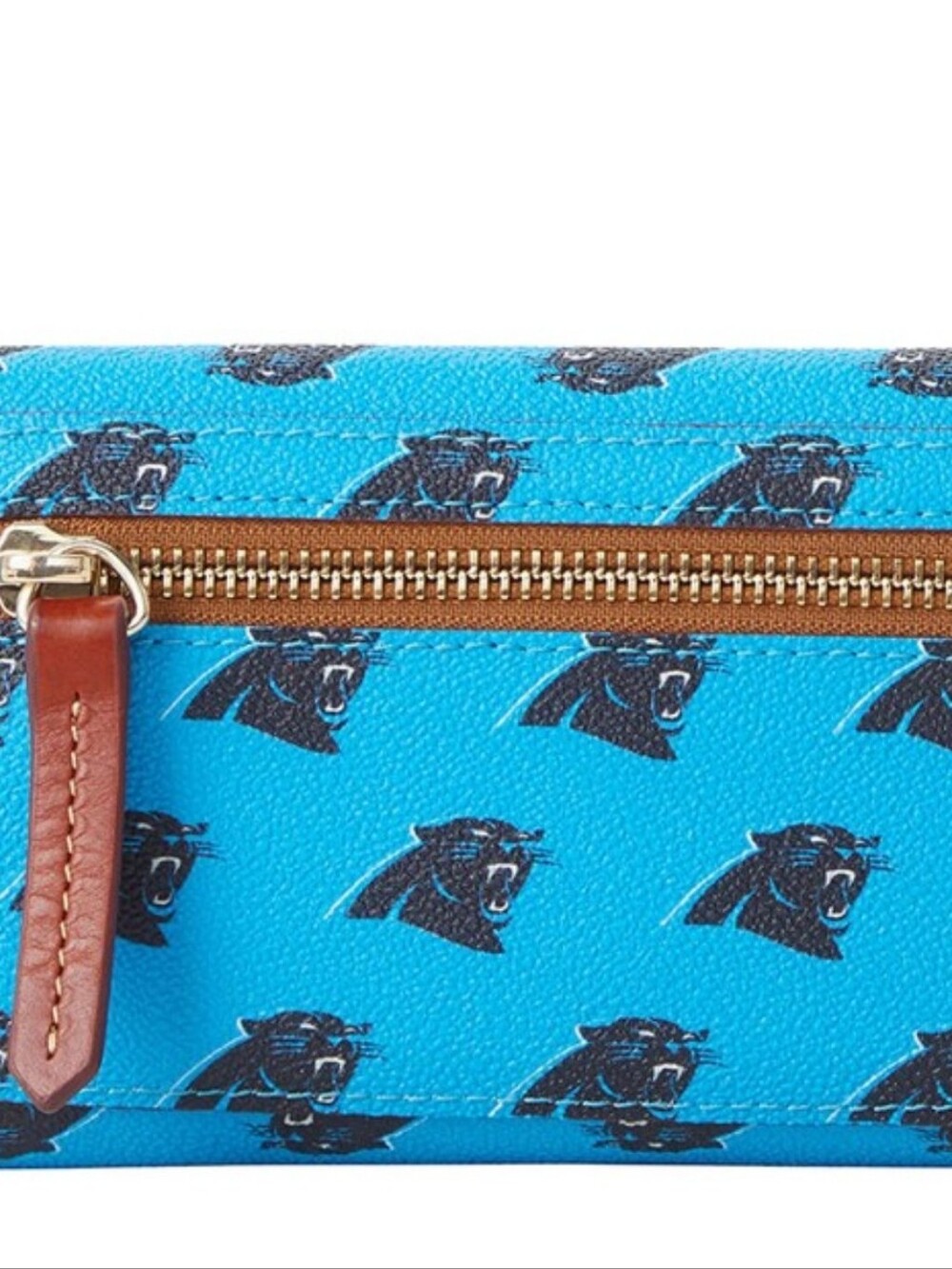 Dooney & Bourke NWT Teal Blue Panthers Print Continental Wallet with Brown Trim - Picture 4 of 6